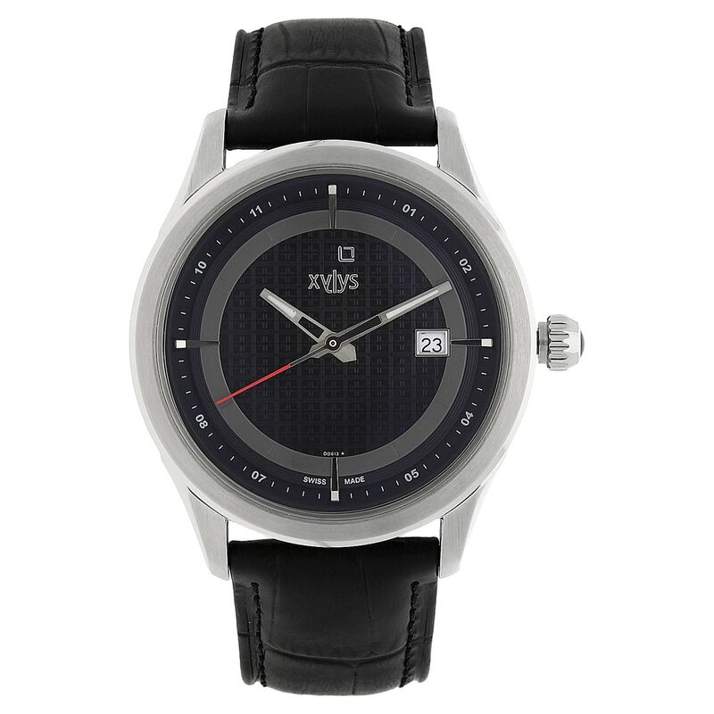 Xylys Swiss Analog with Date Black Leather Strap and Black Dial Watch For Men