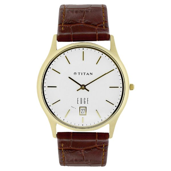 Titan Edge White Dial Analog with Date Leather Strap Watch for Men - image number 0