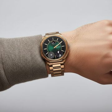 Titan Stellar Jumping Hour Micromotors Zodiac Analog with Dual Moonphase and Green Dial IP Bronze Stainless Steel Watch for Men