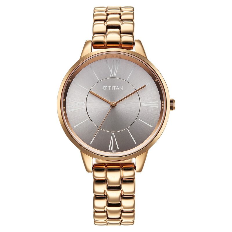 Titan Neo Quartz Analog Grey Dial Rose Gold Metal Strap Watch For Women