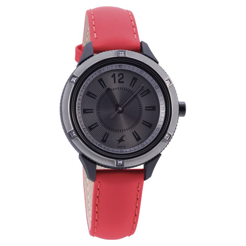Fastrack Quartz Analog Anthracite Dial Leather Strap Watch for Girls