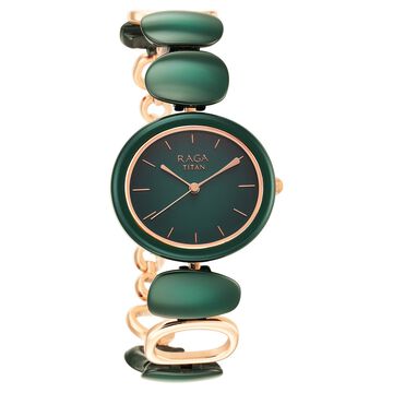 Titan Raga Ceramics Green Dial Analog Metal Strap Watch for Women