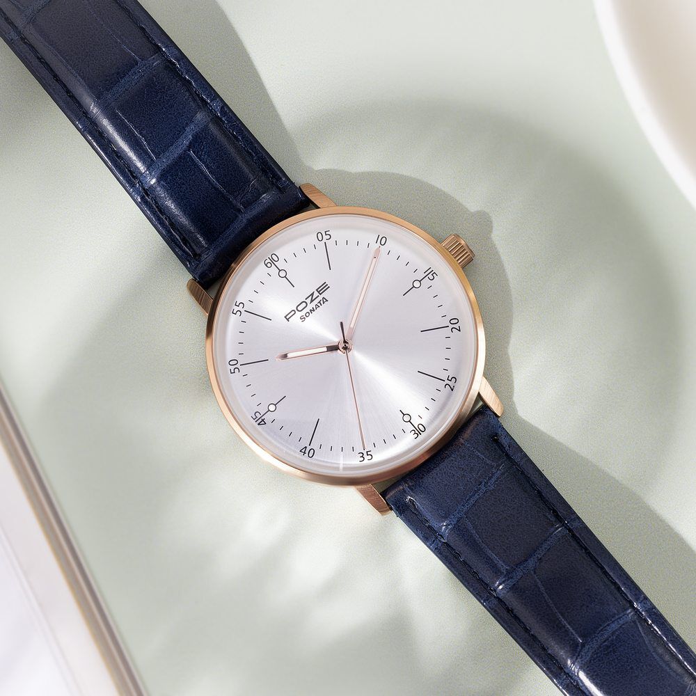 Buy Online Sonata Poze Quartz Analog Silver Dial Leather Strap Watch for Men sp70036wl01w Titan