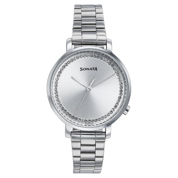 Sonata Elegent Essentials Quartz Analog Silver Dial Stainless Steel Strap Watch For Women - image number 0