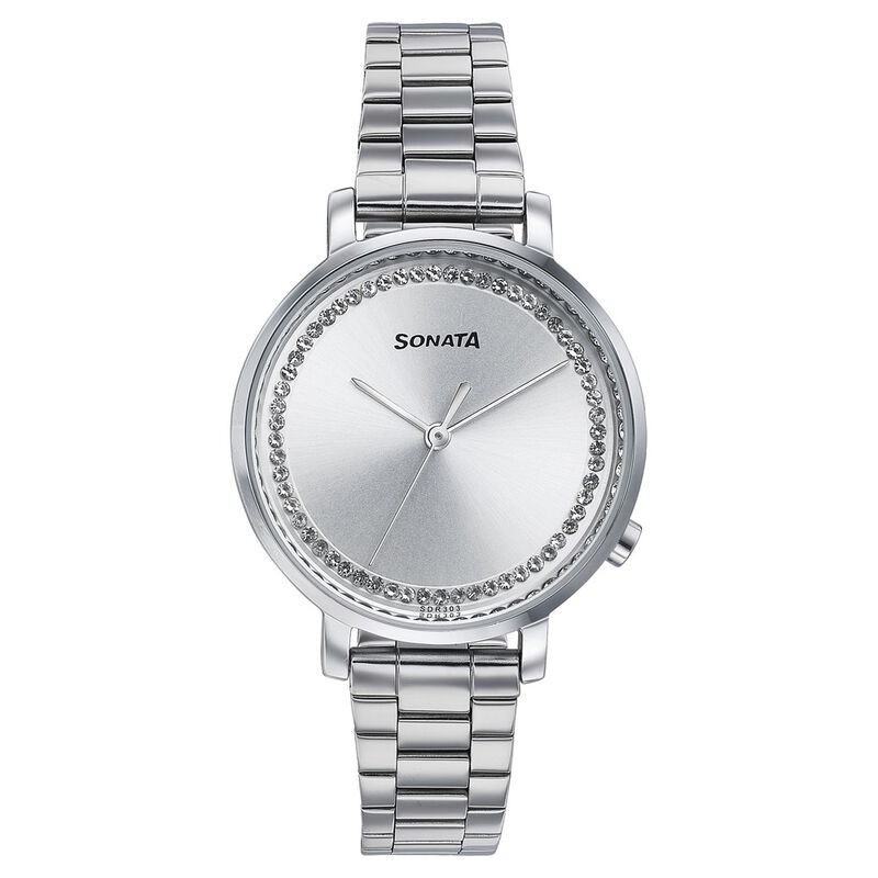 Sonata Elegent Essentials Quartz Analog Silver Dial Stainless Steel Strap Watch For Women