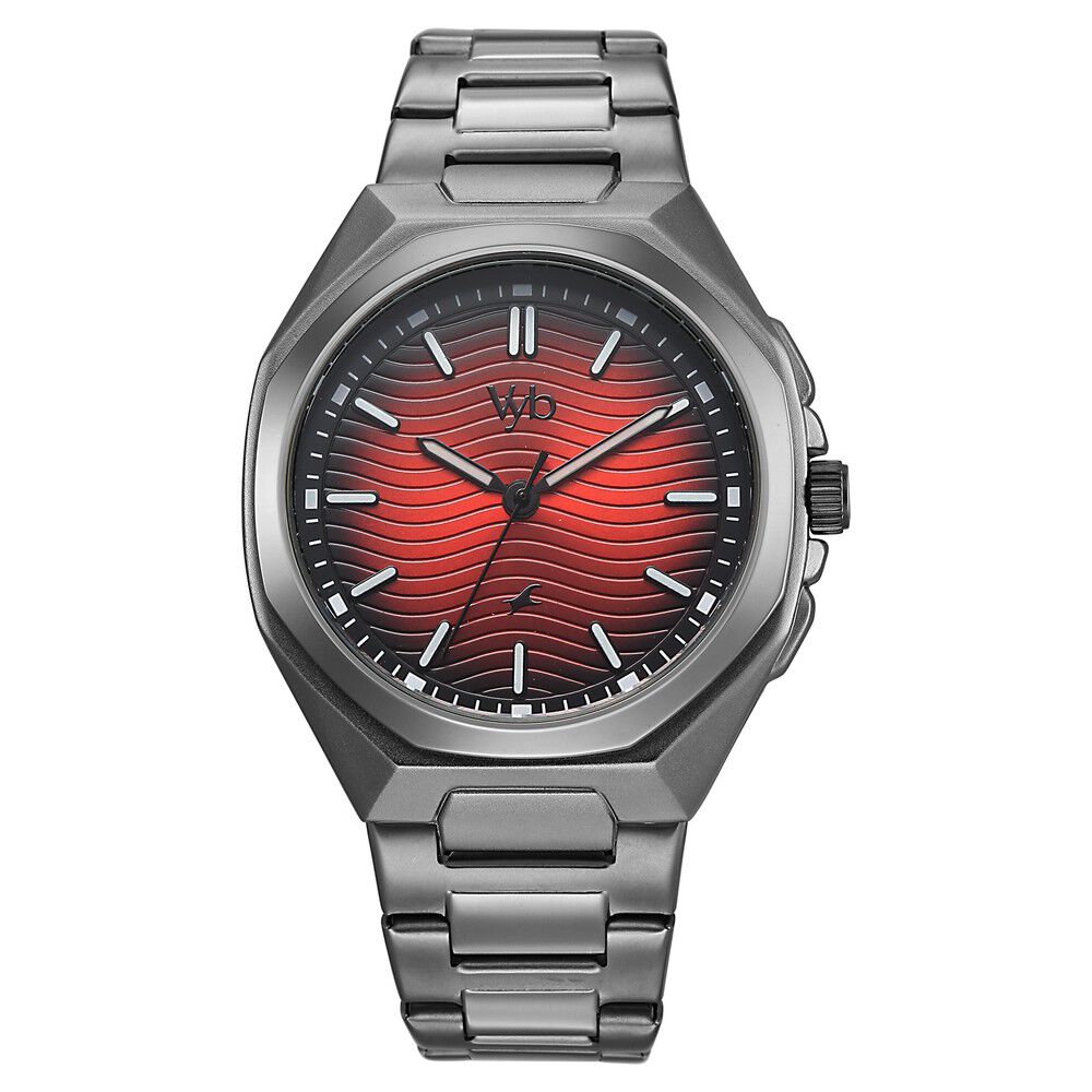 Vyb Quest By Fastrack Quartz Analog Red Dial Grey Stainless Steel Strap Watch For Guys-image-19