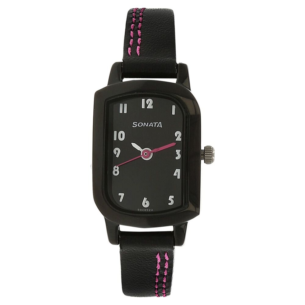 Buy Online Sonata Quartz Analog Black Dial Leather Strap Watch for