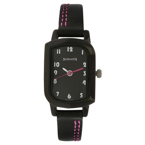 Sonata Quartz Analog Black Dial Leather Strap Watch for Women - image number 0