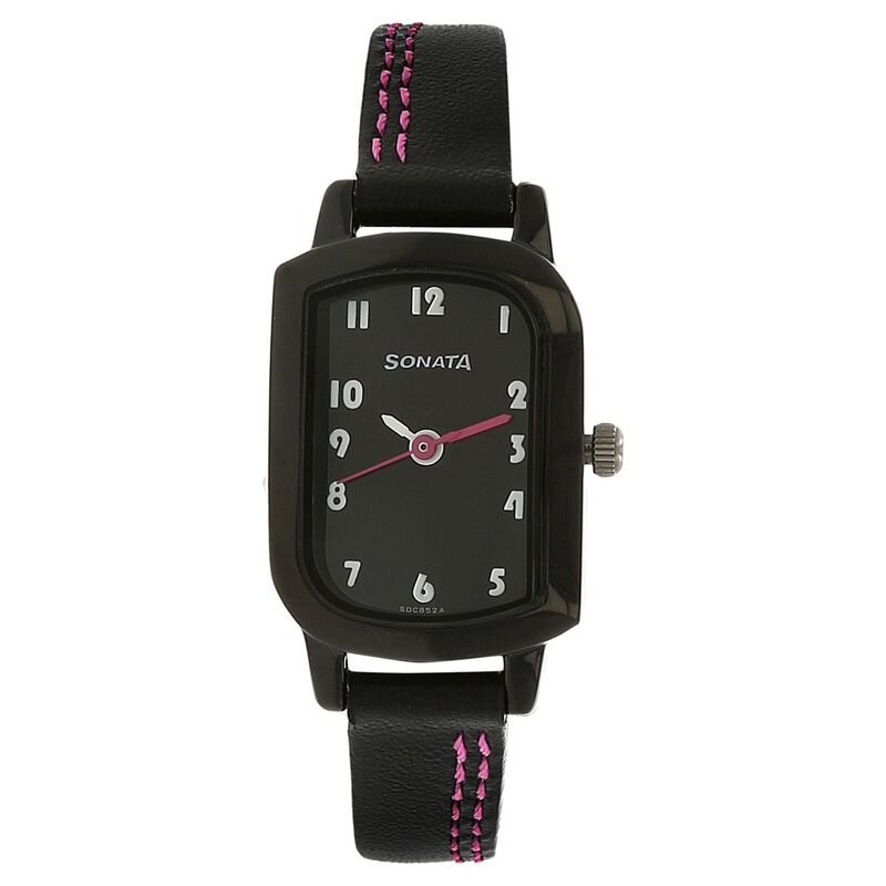 Sonata Quartz Analog Black Dial Leather Strap Watch for Women