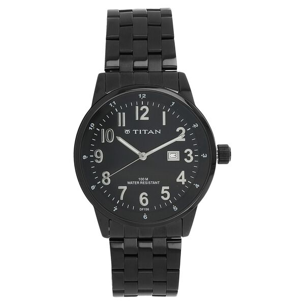 Titan Quartz Analog with Date Black Dial Stainless Steel Strap Watch for Men - image number 0