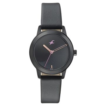 Fastrack Pulse Quartz Analog Black Dial Leather Strap Watch for Girls
