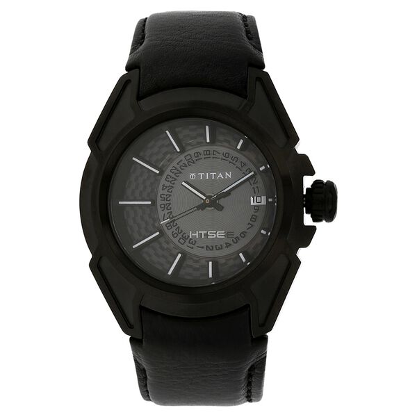 Titan Quartz Analog Solar Black Dial Leather Strap Watch for Men - image number 0