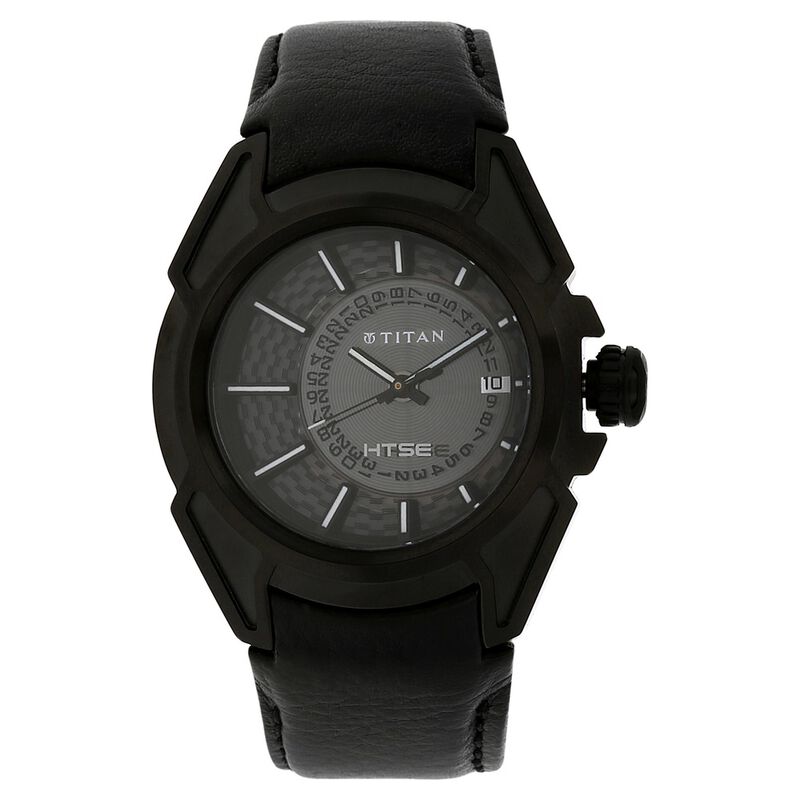 Titan Quartz Analog Solar Black Dial Leather Strap Watch for Men