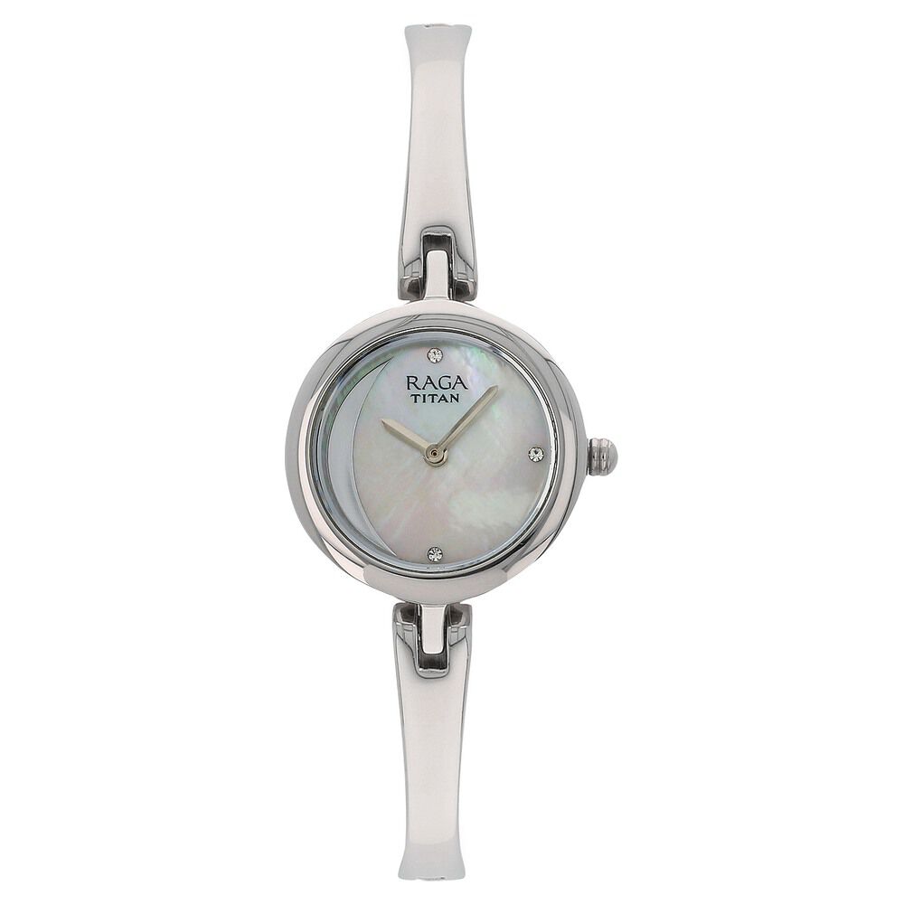Buy Online Titan Raga Moonlight White Dial Women Watch With Metal Strap nk2553sm01 Titan
