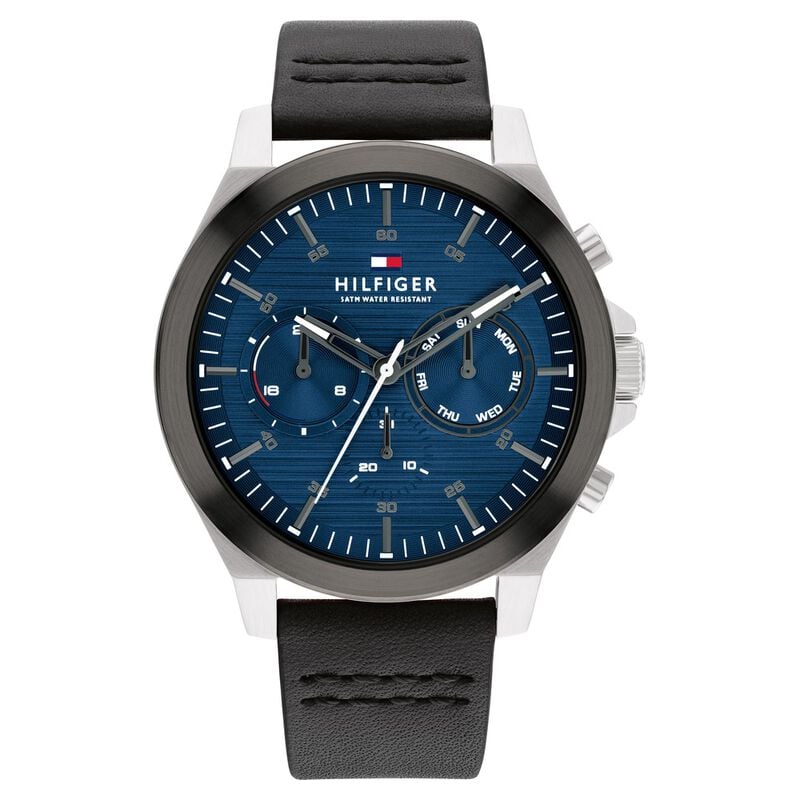 Buy Online Tommy Hilfiger Blue Dial Black Colour Leather Strap Watch ...