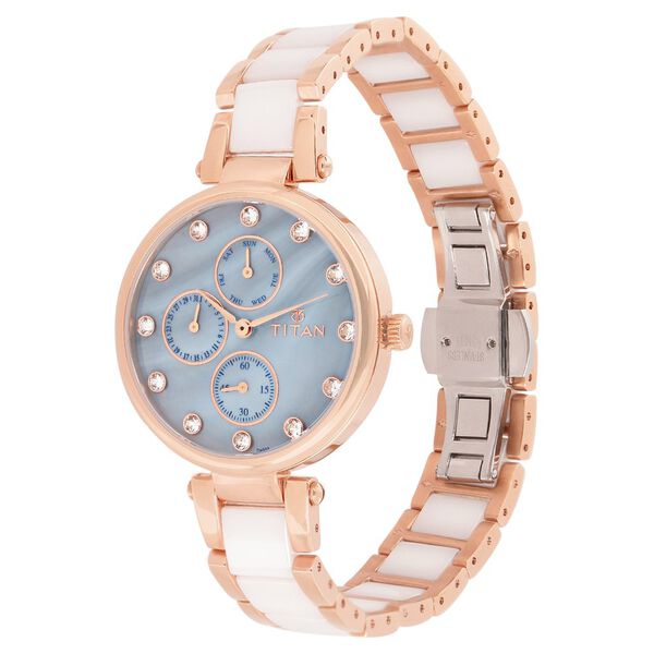 Titan Ceramics Blue Dial Quartz Multifunction Stainless Steel and Ceramic Strap watch for Women - image number 2
