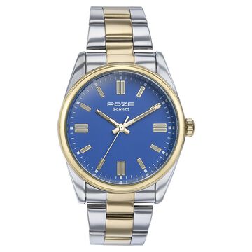 Sonata Poze Quartz Analog Blue Dial Two Toned Color Stainless Steel Strap Watch For Men