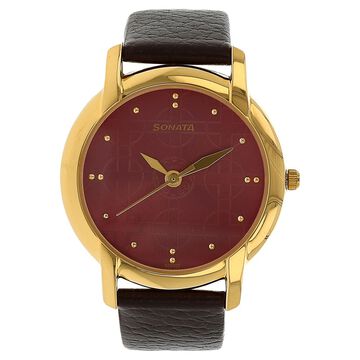 Sonata Quartz Analog Maroon Dial Leather Strap Watch for Men