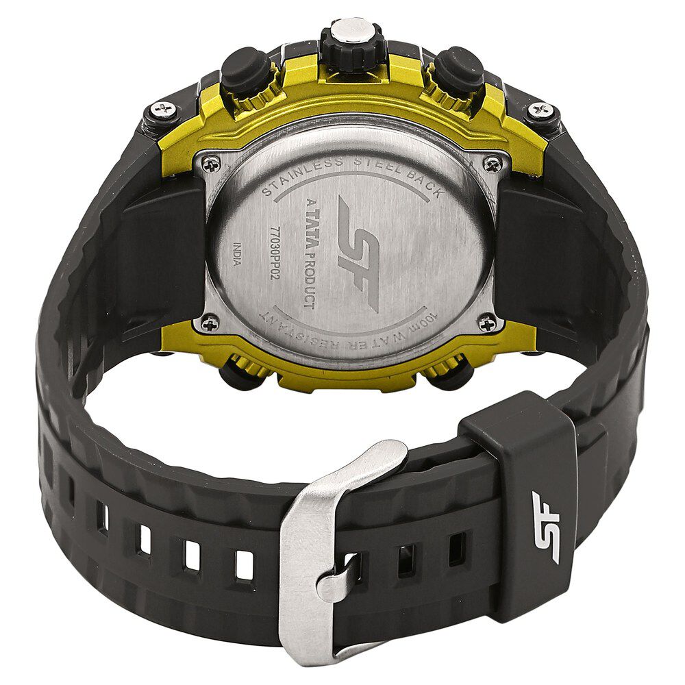 SF Quartz Analog Digital Green Dial Plastic Strap Watch for Men