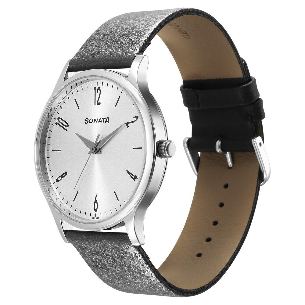 Buy Online Sonata Aspire Quartz Analog Grey Dial Leather Strap