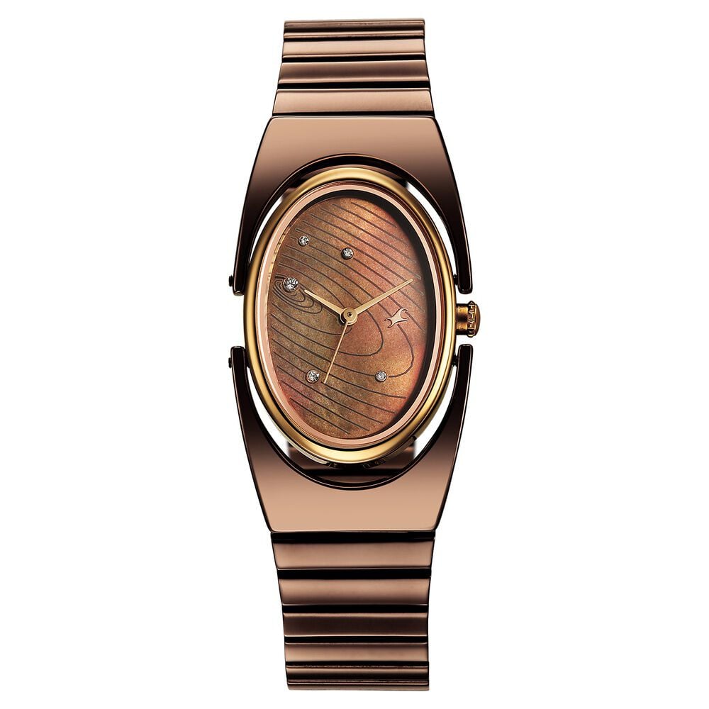 Fastrack UFO Quartz Analog Brown Mother Of Pearl Dial Brown Colour Stainless Steel Strap Watch For Girls-image-5
