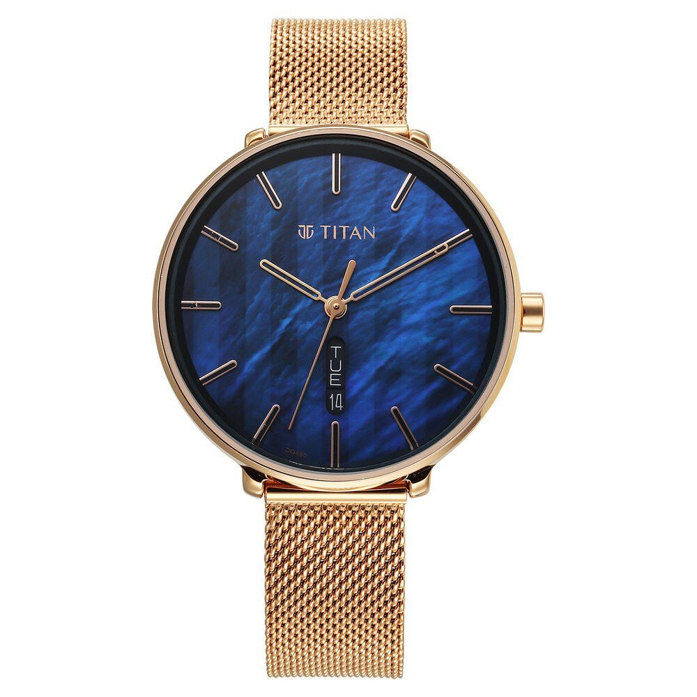 Titan Neo Analog with Day and Date Mother Of Pearl Dial Rose Gold Color Stainless Steel Strap Watch For Women-image-43