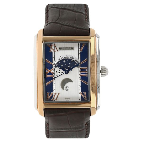 Titan Moonphase White Dial Quartz Leather Strap watch for Men - image number 0
