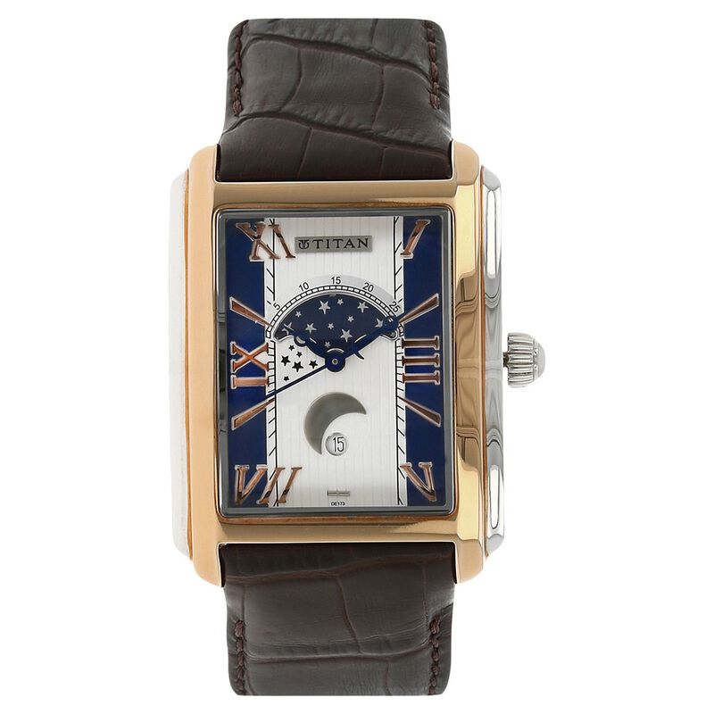 Titan Moonphase White Dial Quartz Leather Strap watch for Men