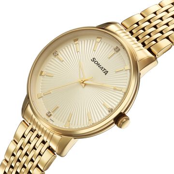 Sonata Eternia Quartz Analog Golden Dial Metal Strap Watch For Men