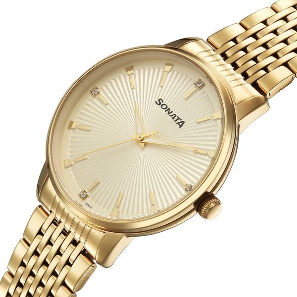 Sonata Eternia Quartz Analog Golden Dial Metal Strap Watch For Men - image number 2