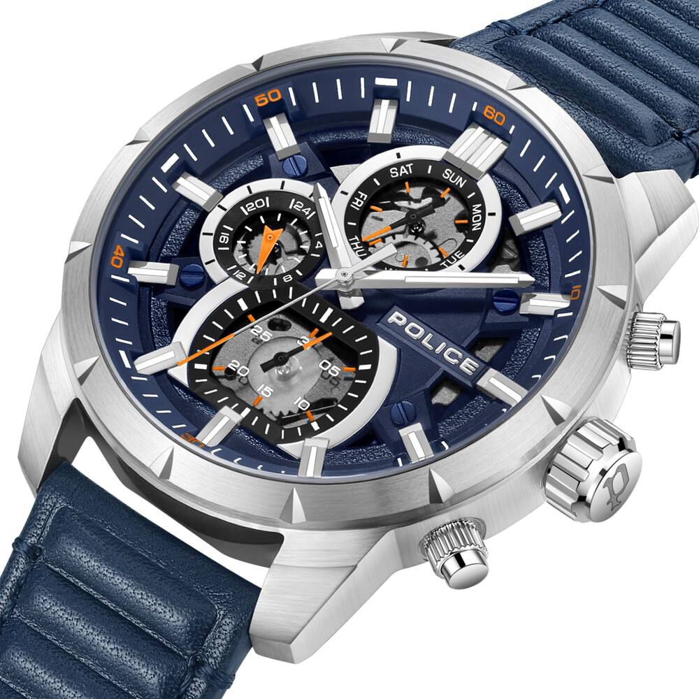 Buy Online Police Quartz Multifunction Blue Leather Strap for Men