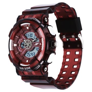 Sonata SF Spectra Quartz Digital Maroon Dial Translucent Maroon Polyether Strap Watch For Men