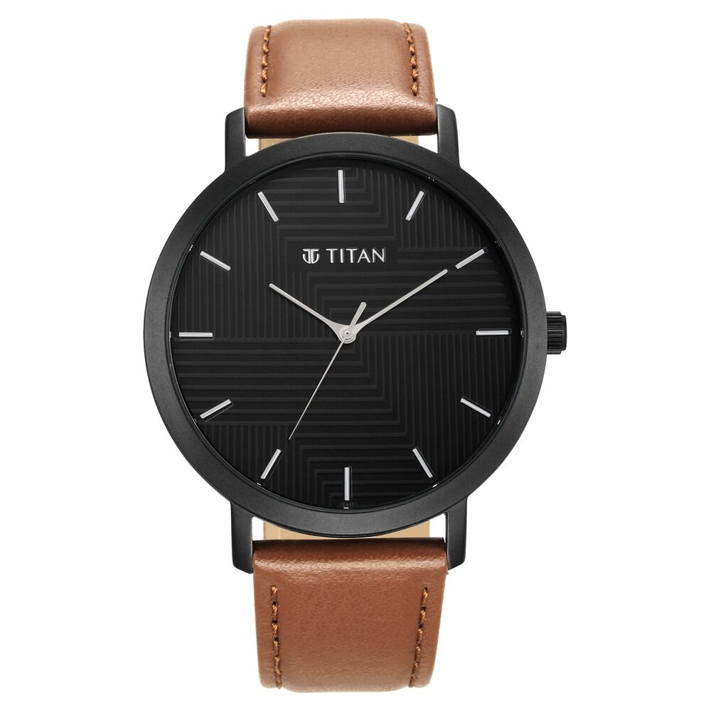 Buy Online Titan Memento Black Dial Analog Leather Strap watch for Men nr90130nl01 Titan