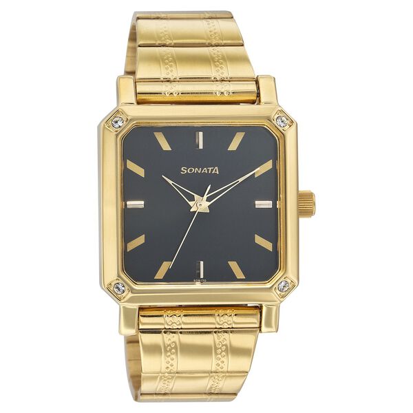 Sonata Quartz Analog Black Dial Stainless Steel Strap Watch for Men - image number 0