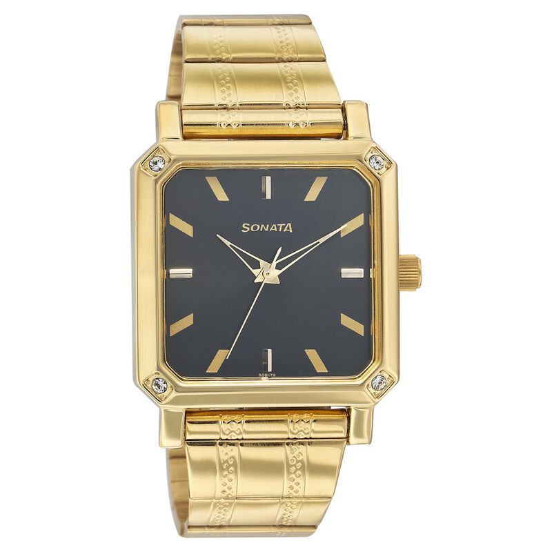Sonata Quartz Analog Black Dial Stainless Steel Strap Watch for Men
