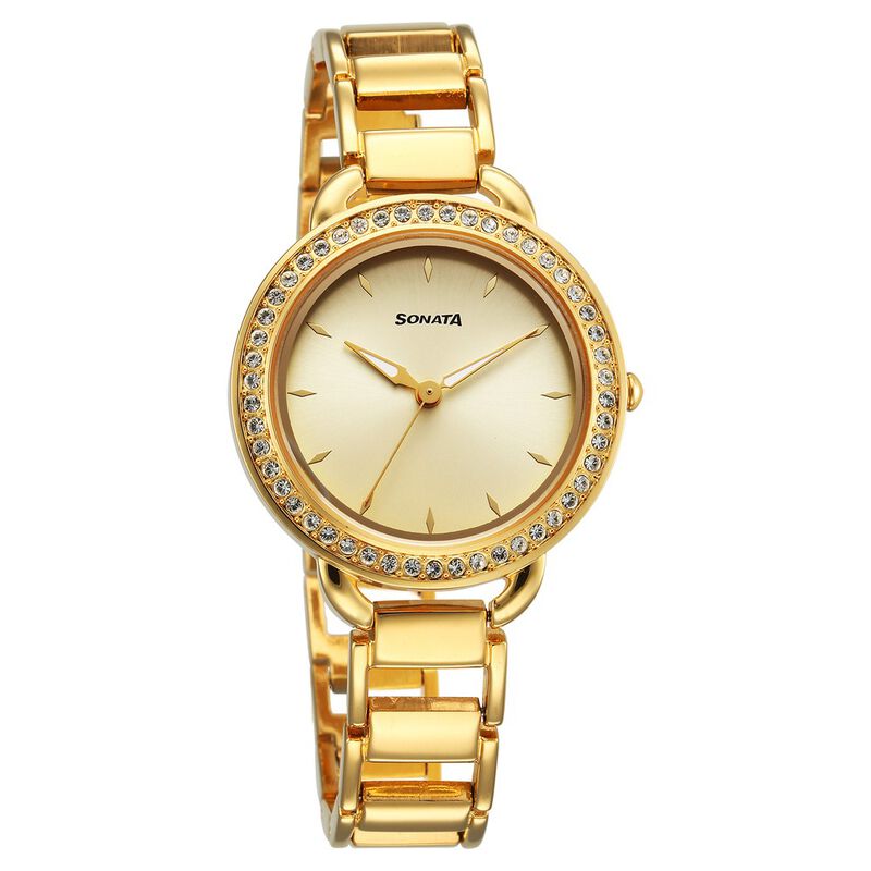 Sonata Wedding Quartz Analog Champagne Dial Metal Strap Watch for Women