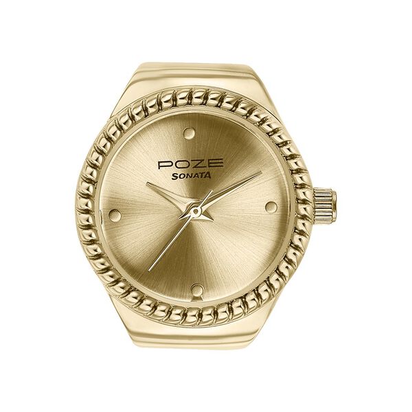 Sonata Poze Quartz Analog Golden Dial Golden Color Stainless Steel Strap Ring Watch For Women - image number 2