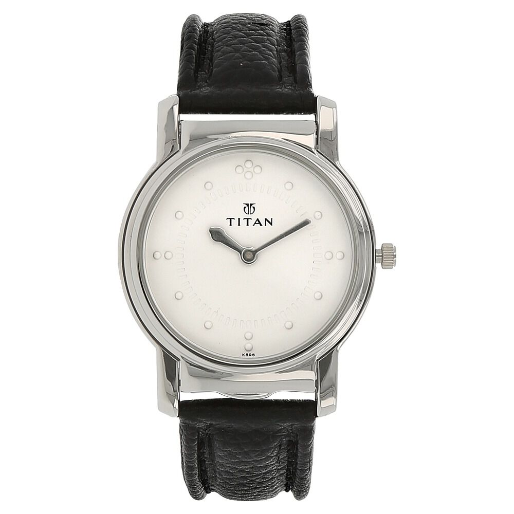 Buy Online Titan Analog Silver Dial Quartz Stainless Steel Black Leather Strap Watch for Men nr1855sl01 Titan