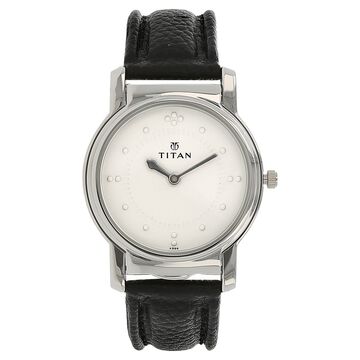 Titan Analog Silver Dial Quartz Stainless Steel Black Leather Strap Watch for Men