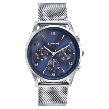 Sonata Wedding Edit Quartz Multifunction Blue Dial Stainless Steel Strap Watch For Men