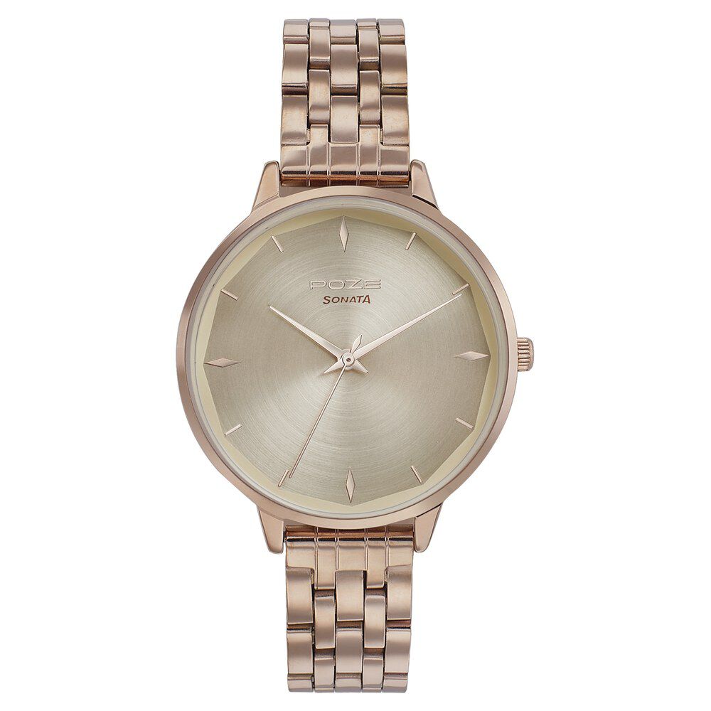 Poze by Sonata Quartz Analog Pink Dial Stainless Steel Strap Watch for Women