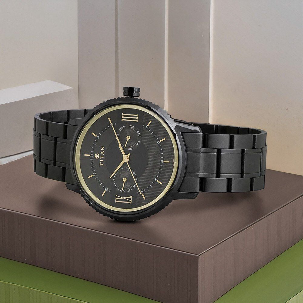 Titan Regalia Baron Black Dial Analog with Day and Date Stainless Steel Strap Watch for Men-picture-11