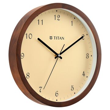 Titan Wooden Wall Clock Brown Dial with Silent Sweep - 30 cm x 30 cm (Medium)