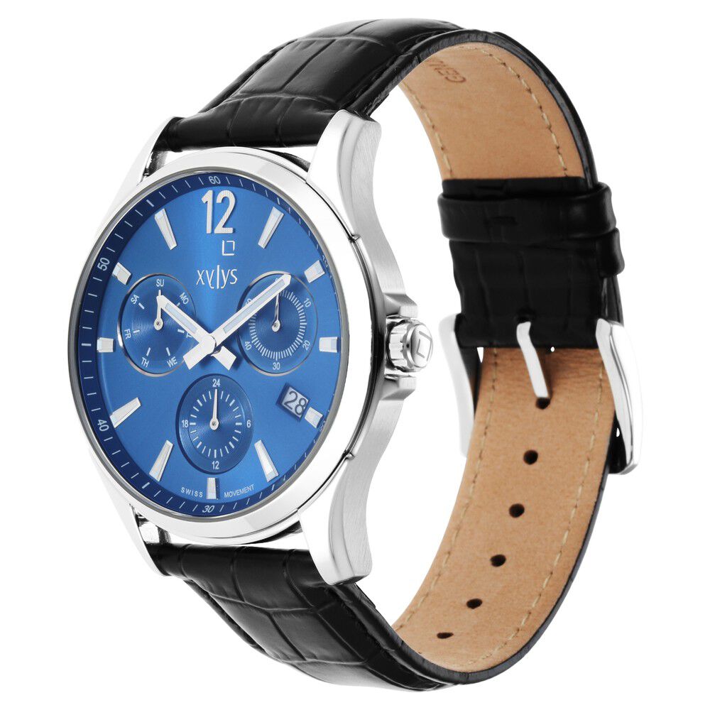 Buy Online Xylys Swiss Multifunction Black Leather Strap Blue Dial Watch For Men ns40054sl02e Titan