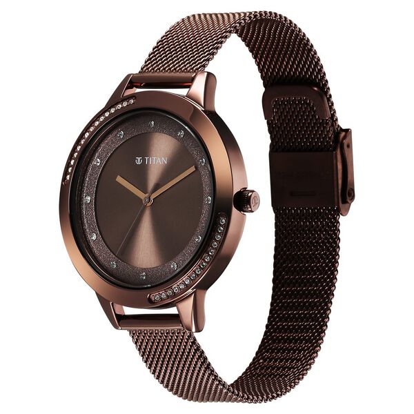 Titan Razzle Dazzle Quartz Analog Brown Dial Stainless Steel Mesh Strap Watch For Women - image number 2