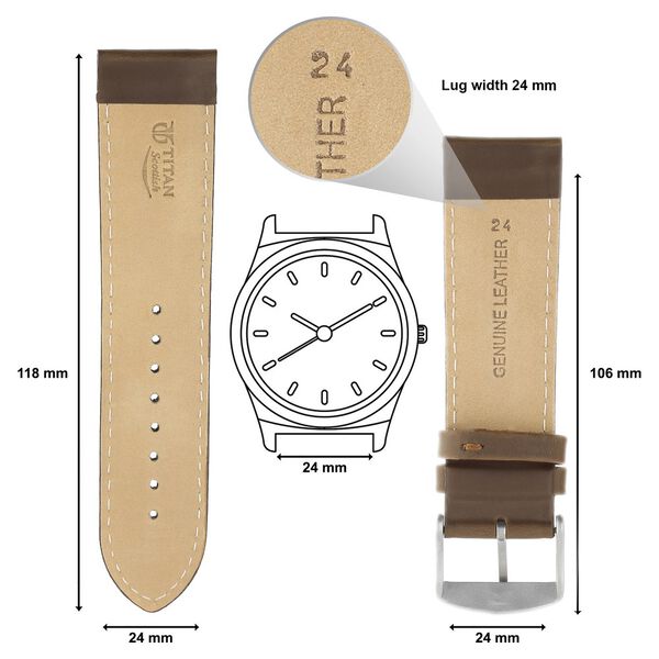 24 mm Brown Genuine Leather Straps for Men - image number 1