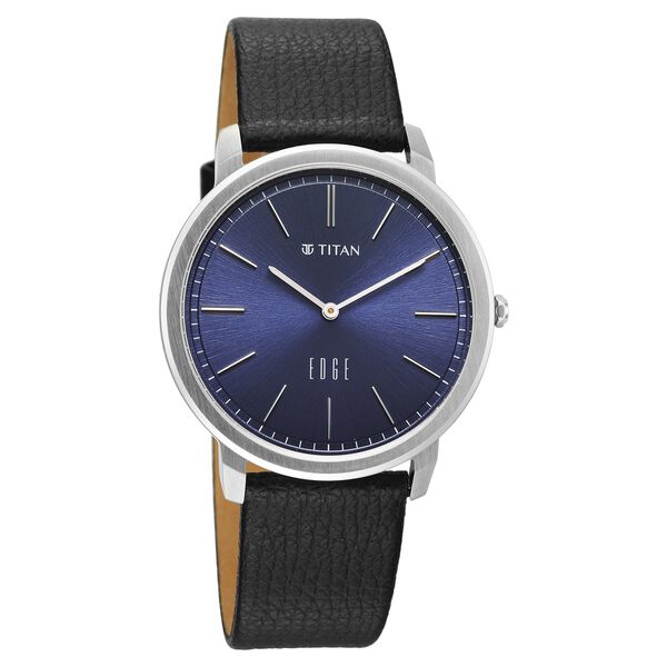 Edge Meister Quartz Analog Blue Dial Black Leather Strap Watch For Men - image number 2