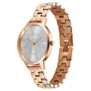 Titan Neo Quartz Analog Grey Dial Rose Gold Metal Strap Watch For Women