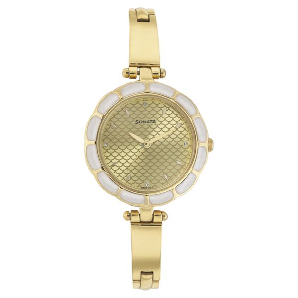 Sonata Quartz Analog Champagne Dial Stainless Steel Strap Watch for Women - image number 0