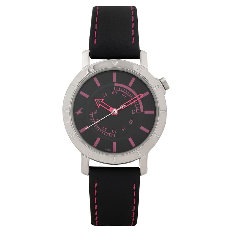 Fastrack Quartz Analog Black Dial Leather Strap Watch for Girls
